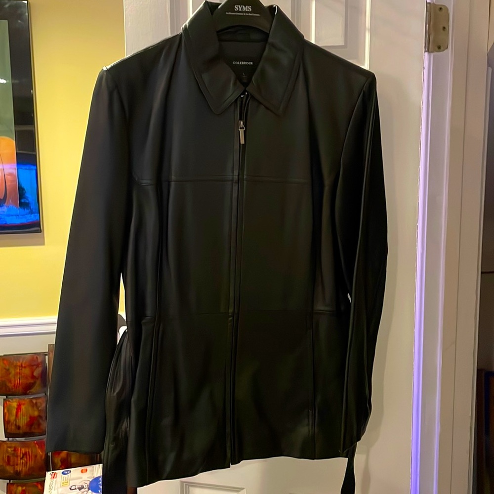 Leather zip up jacket with belt